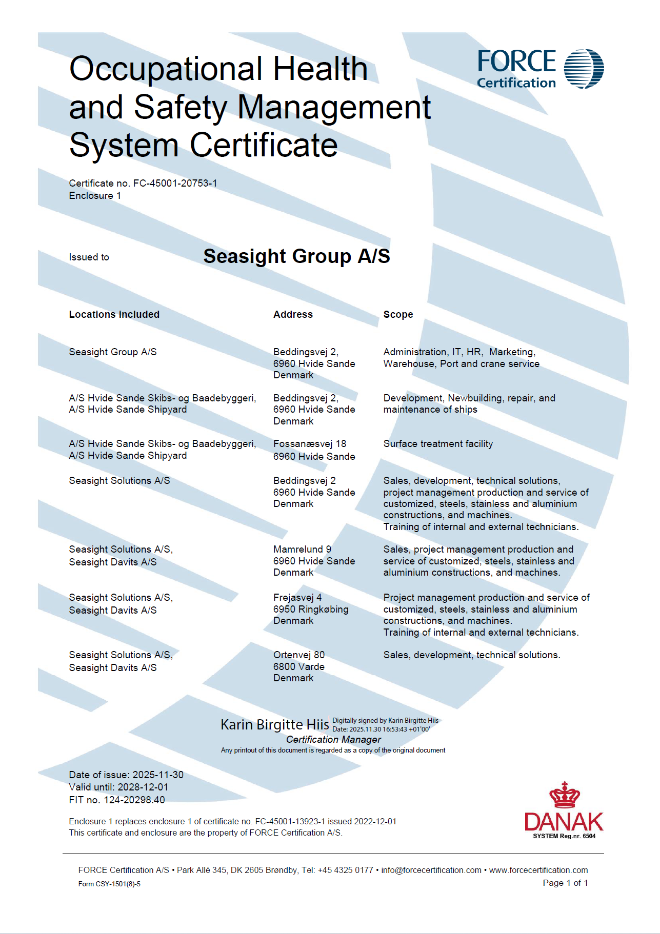 Seasight Group DS/ISO 45001