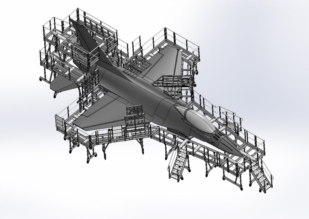 Paint booth maintenance access platform for F16